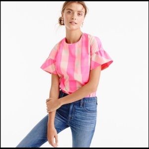 J. Crew hot pink Ruffle Sleeved Blouse